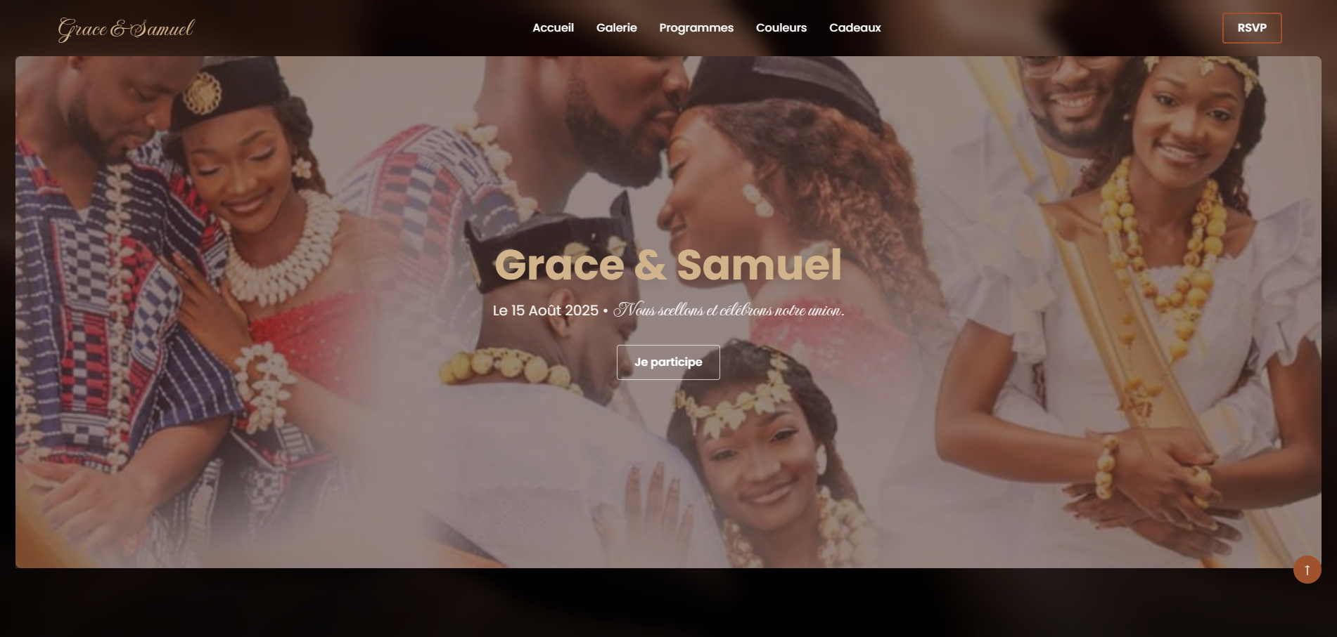 Aperçu du site de mariage (version bureau)
